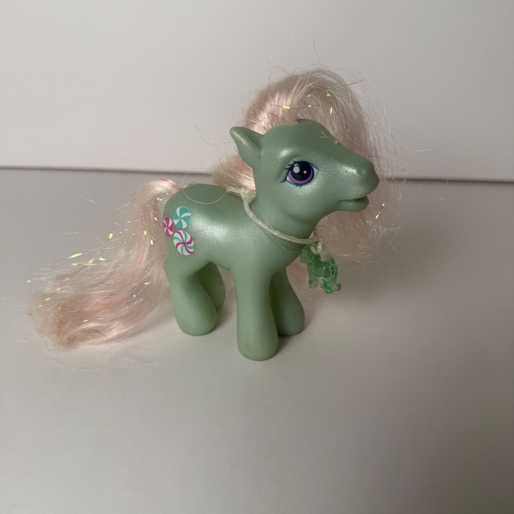 My Little Pony G3 Minty 2003 Glitter Celebration Tinsel Hair Green Charm Hasbro
